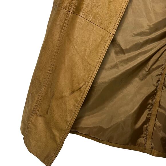 Vintage 80s Brown Leather Trench Coat Winlit Small Petite - Picture 5 of 9